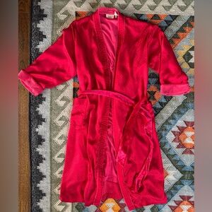 Victoria's Secret Gold Label Long Satin Print Robe Terry Lined Belted S